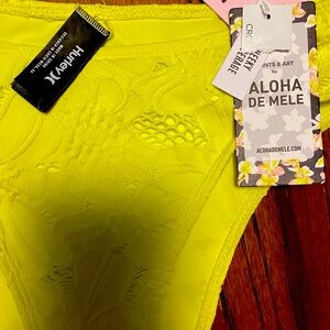 HURLEY Aloha crocheted ELECTRIC lemon 🍋MID-RISE CHEEKY bottom size small NWT